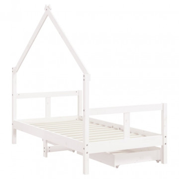 Cadru de pat copii cu sertare, alb, 80x160 cm, lemn masiv pin - Img 6