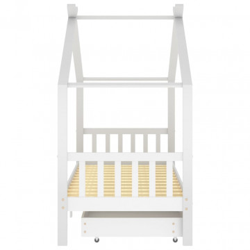 Cadru de pat copii, cu sertare, alb, 90x200 cm, lemn masiv pin - Img 4