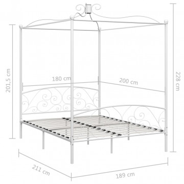 Cadru de pat cu baldachin, alb, 180 x 200 cm, metal - Img 7