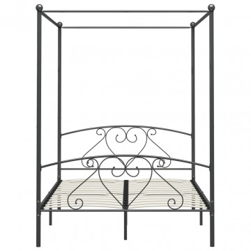 Cadru de pat cu baldachin, gri, 140 x 200 cm, metal - Img 3