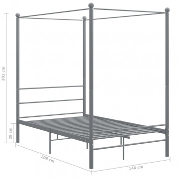 Cadru de pat cu baldachin, gri, 140x200 cm, metal - Img 5