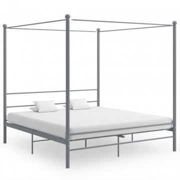 Cadru de pat cu baldachin, gri, 180x200 cm, metal - Img 1