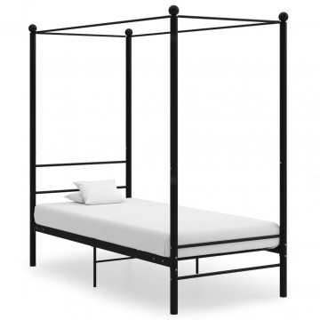 Cadru de pat cu baldachin, negru, 90x200 cm, metal - Img 1