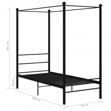 Cadru de pat cu baldachin, negru, 90x200 cm, metal - Img 5