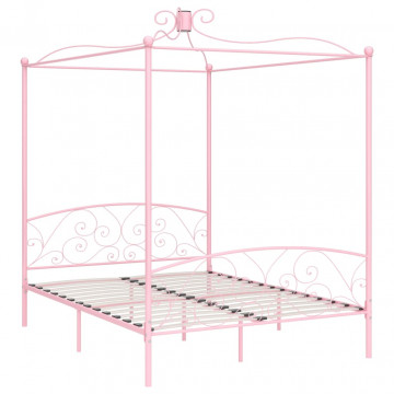 Cadru de pat cu baldachin, roz, 180 x 200 cm, metal - Img 2