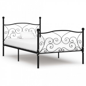 Cadru de pat cu bază din șipci, negru, 100 x 200 cm, metal - Img 1