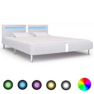 Cadru de pat cu LED, alb, 180 x 200 cm, piele artificială - Img 1