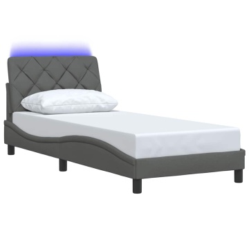 Cadru de pat cu LED fără saltea țesătură gri închis 90x200 cm - Img 3