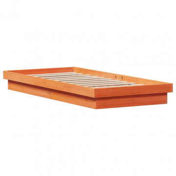 Cadru de pat cu LED, maro ceruit, 100x200 cm, lemn masiv de pin - Img 3