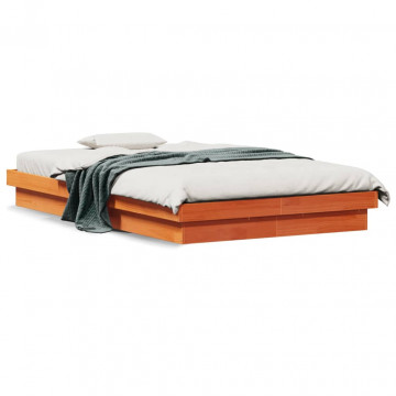 Cadru de pat cu LED, maro ceruit, 120x190 cm, lemn masiv de pin - Img 1