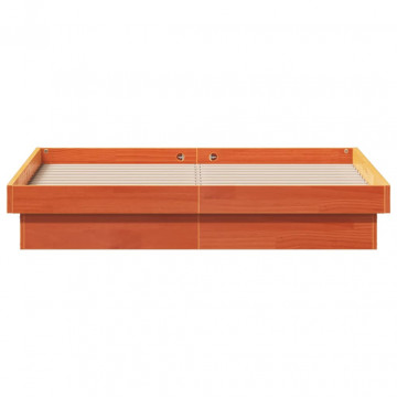 Cadru de pat cu LED, maro ceruit, 120x190 cm, lemn masiv de pin - Img 6