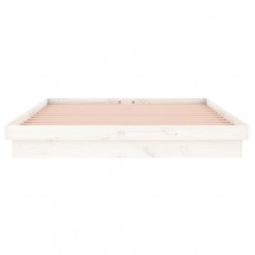 Cadru de pat cu LED mic dublu 4FT, alb, 120x190 cm, lemn masiv - Img 6