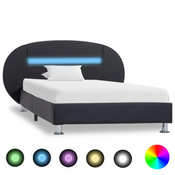 Cadru de pat cu LED, negru, 90 x 200 cm, piele ecologică - Img 1