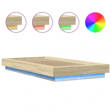 Cadru de pat cu LED, stejar sonoma, 100x200 cm, lemn prelucrat - Img 7