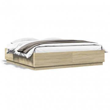 Cadru de pat cu LED stejar sonoma 180x200 cm lemn prelucrat - Img 1