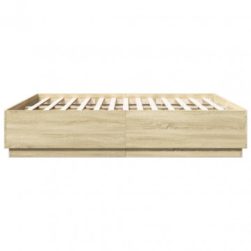 Cadru de pat cu LED stejar sonoma 180x200 cm lemn prelucrat - Img 6