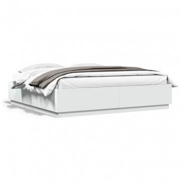 Cadru de pat cu lumini LED, alb, 200x200 cm, lemn prelucrat - Img 1