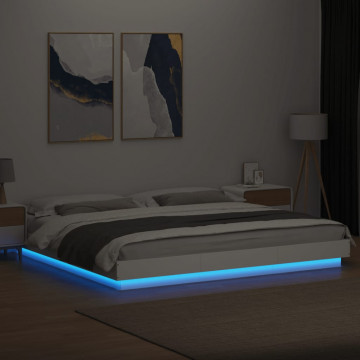 Cadru de pat cu lumini LED, alb, 200x200 cm, lemn prelucrat - Img 3