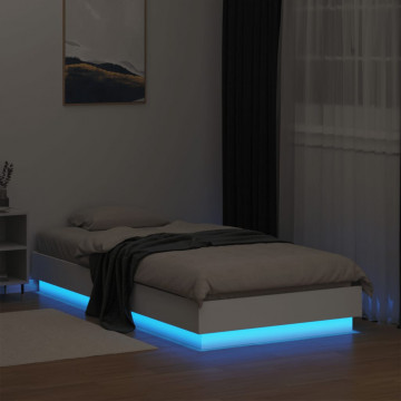 Cadru de pat cu lumini LED, alb, 75x190 cm - Img 8