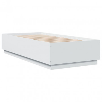 Cadru de pat cu lumini LED, alb, 90x200 cm, lemn prelucrat - Img 2