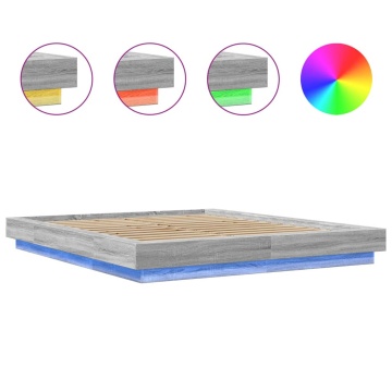 Cadru de pat cu lumini LED gri sonoma 160x200 cm lemn prelucrat - Img 7