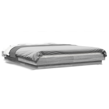 Cadru de pat cu lumini LED gri sonoma 160x200 cm lemn prelucrat - Img 1
