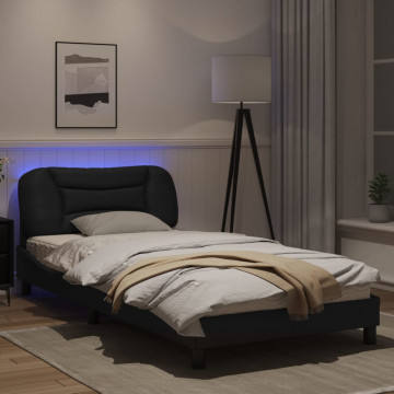 Cadru de pat cu lumini LED, negru, 100x200 cm, piele ecologică - Img 4