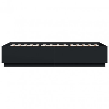 Cadru de pat cu lumini LED, negru, 90x200 cm, lemn prelucrat - Img 6