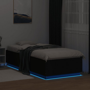 Cadru de pat cu lumini LED, negru, 90x200 cm, lemn prelucrat - Img 8