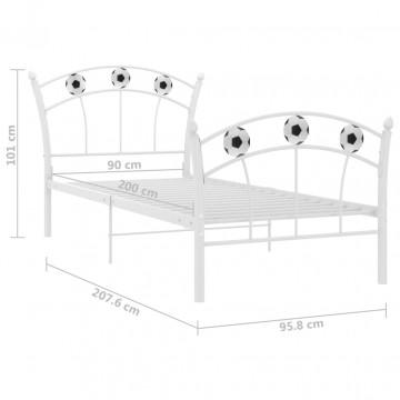 Cadru de pat, cu model de fotbal, alb, 90 x 200 cm, metal - Img 5