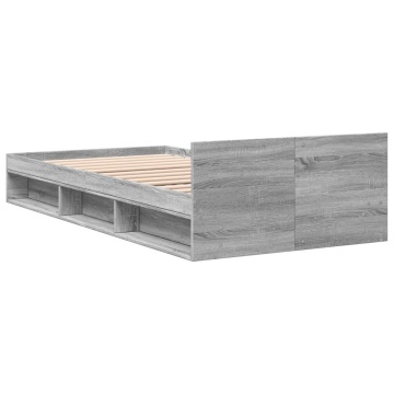 Cadru de pat cu sertar gri sonoma 90x200 cm lemn prelucrat - Img 5