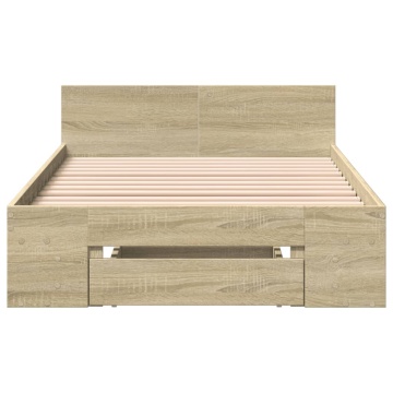 Cadru de pat cu sertar stejar sonoma 75x190 cm lemn prelucrat - Img 4