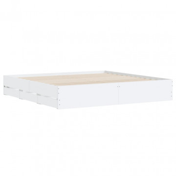 Cadru de pat cu sertare alb 200x200 cm lemn prelucrat - Img 4