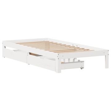 Cadru de pat cu sertare, alb, 90x200 cm lemn masiv pin - Img 3