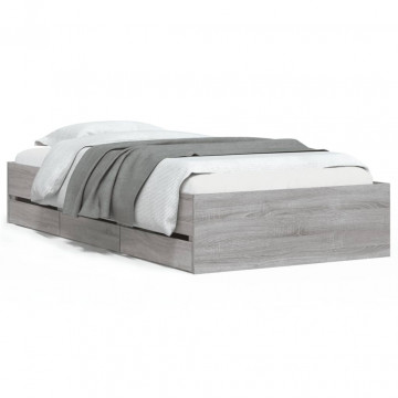 Cadru de pat cu sertare gri sonoma 90x200 cm lemn prelucrat - Img 2