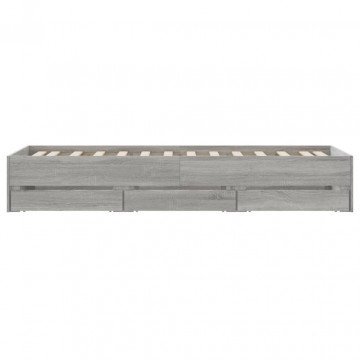 Cadru de pat cu sertare gri sonoma 90x200 cm lemn prelucrat - Img 6