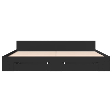 Cadru de pat cu sertare negru 200x200 cm lemn prelucrat - Img 4
