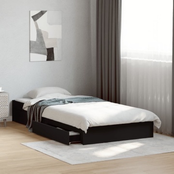 Cadru de pat cu sertare, negru, 75x190 cm, lemn prelucrat - Img 2