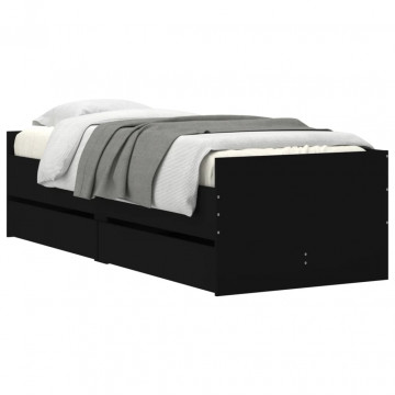 Cadru de pat cu sertare, negru, 75x190 cm mic, single - Img 3