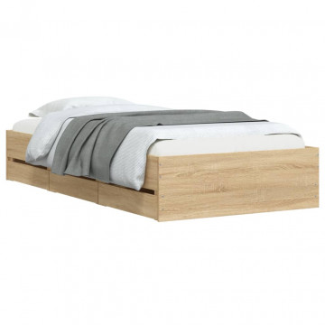 Cadru de pat cu sertare stejar sonoma 100x200 cm lemn prelucrat - Img 3