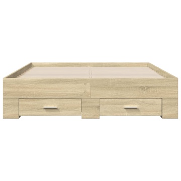 Cadru de pat cu sertare stejar sonoma 140x190 cm lemn prelucrat - Img 4
