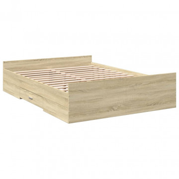 Cadru de pat cu sertare stejar sonoma 140x190 cm lemn prelucrat - Img 2