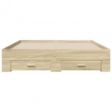 Cadru de pat cu sertare stejar sonoma 150x200 cm lemn prelucrat - Img 4