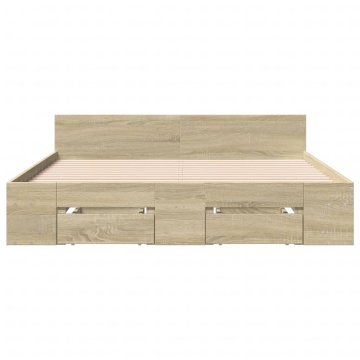Cadru de pat cu sertare stejar sonoma 150x200 cm lemn prelucrat - Img 3