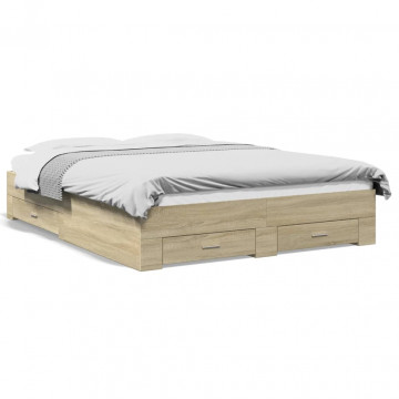Cadru de pat cu sertare stejar sonoma 160x200 cm lemn prelucrat - Img 1