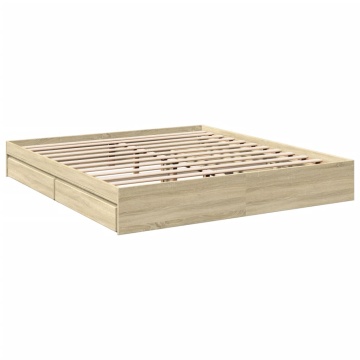 Cadru de pat cu sertare stejar sonoma 200x200 cm lemn prelucrat - Img 5