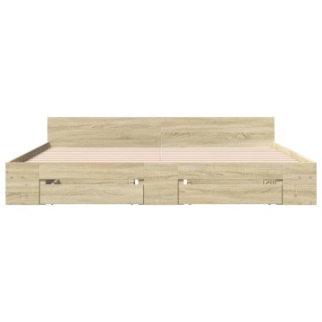 Cadru de pat cu sertare stejar sonoma 200x200 cm lemn prelucrat - Img 3