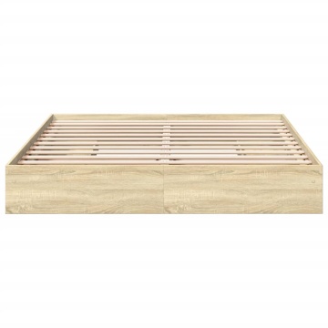 Cadru de pat cu sertare stejar sonoma 200x200 cm lemn prelucrat - Img 4