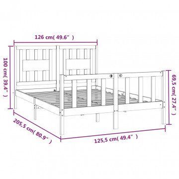 Cadru de pat cu tăblie, 120x200 cm, lemn masiv de pin - Img 5