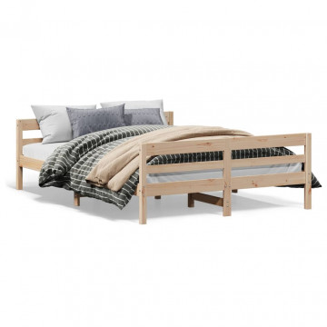 Cadru de pat cu tăblie, 140x200 cm, lemn masiv de pin - Img 1